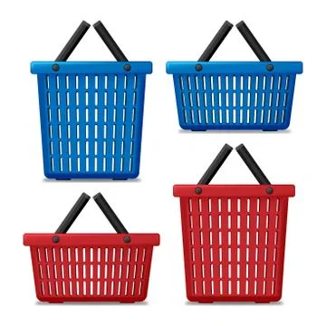 Set of Red and blue Empty Laundry Basket isolated. Basket to wash with washing Stock Illustration