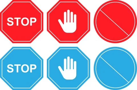 Set of Red and Blue Stop and Prohibition Signs Stock Illustration