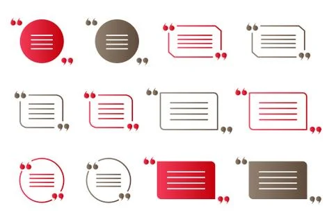 Set of red and brown gradient quotation marks, citation vector symbols Stock Illustration