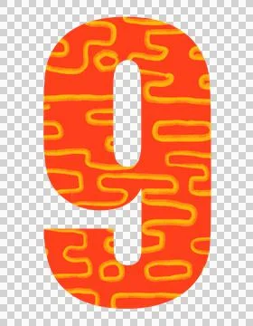 Set of red and gold pattern welath luck number nine digits typography design  Stock Illustration