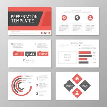 Set of red and gray template for multipurpose presentation slides. Leaflet Stock Illustration