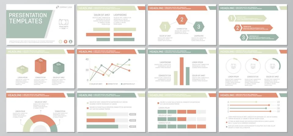Set of red and green elements for multipurpose presentation template slides with 스톡 일러스트