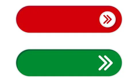 Set of Red and Green Rounded Next Buttons with Arrow Icons for Web Navigation Stock Illustration