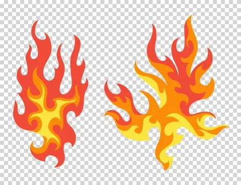 Set of red and orange fire flame. Flames of different shapes. Fireball set Stock Illustration