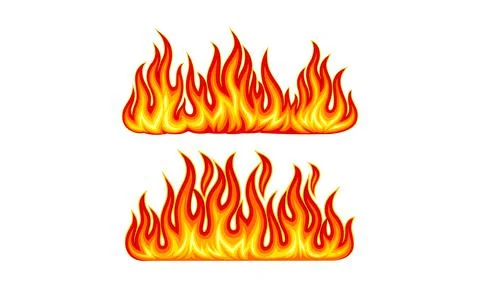 Set of red and orange fire flames set. Bright burning bonfire vector Illustrazione stock