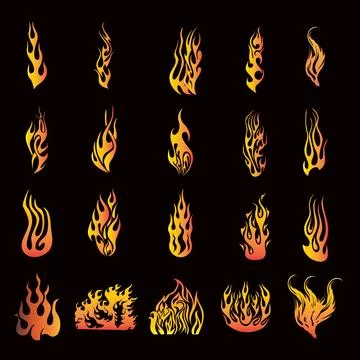 Set of red and orange gradient fire flame collection of hot fire design ele.. Stock-Illustration