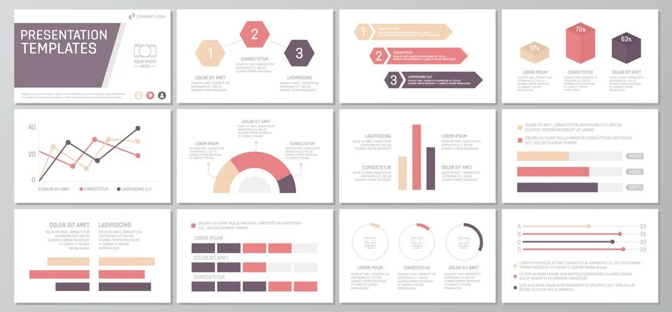 Set of red and purple elements for multipurpose presentation template slides 스톡 일러스트