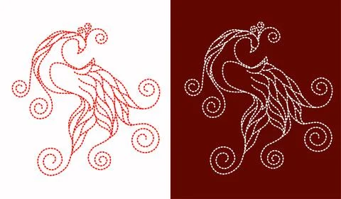 Set red and white firebird dotted line Stock Illustration