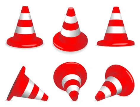 Set of red and white standing and fallen traffic-cones. Stock Illustration