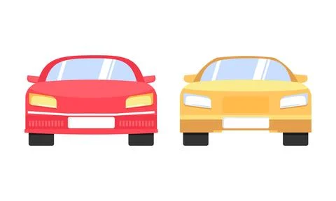 Set of Red and Yellow Modern Flat Design Car Front View Illustrations Stock Illustration