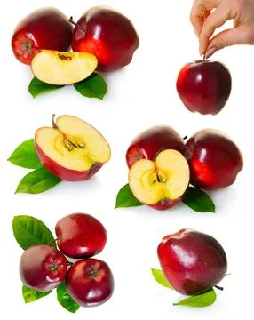 Set red apples fruit Stock Photos