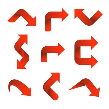 Set red arrow 3D icons pointing up down left right. Vector Stock Illustration