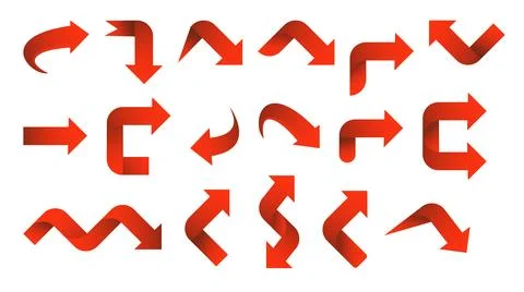 Set red arrow 3D icons pointing up down left right. Vector Stock Illustration