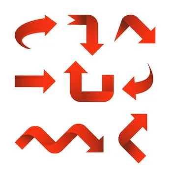 Set red arrow 3D icons pointing up down left right. Vector Stock Illustration