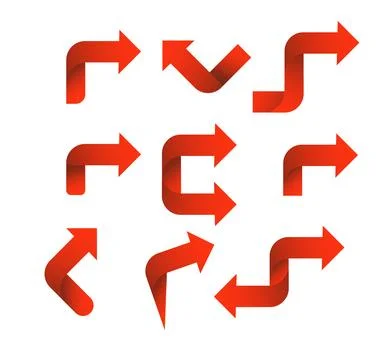 Set red arrow 3D icons pointing up down left right. Vector Stock Illustration