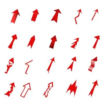 A set of red arrow pointers of different shapes and sizes Stock Illustration