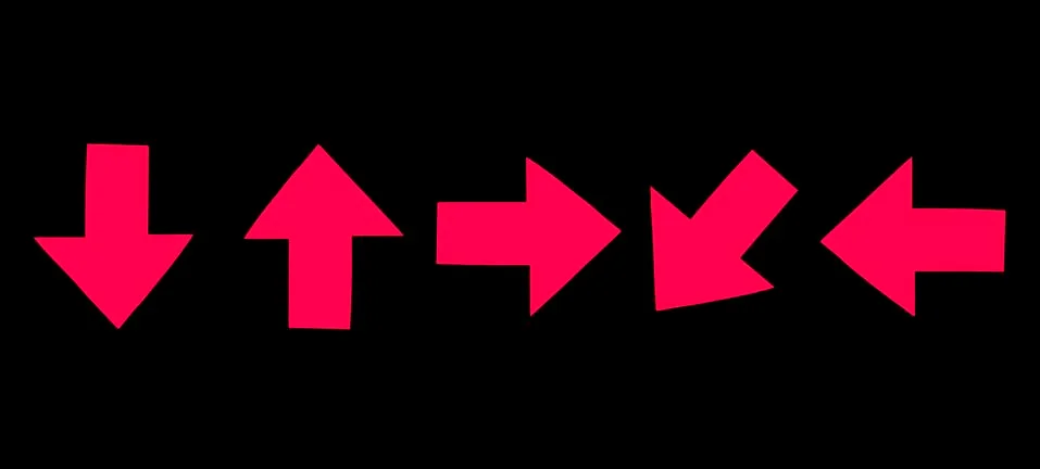 Set of red arrows in different directions on black background for the design of Stock Illustration