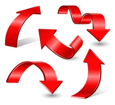 Set of red arrows. Vector 3d illustration isolated on white background. Stock Illustration