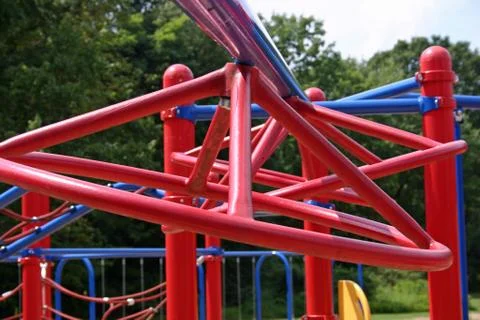 A set of red bars in an empty playground Stock Photos