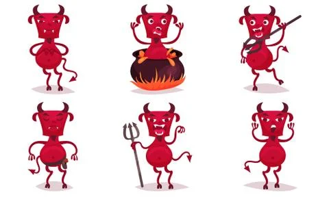 Set of red bearded devils. Vector illustration. Illustrazione stock