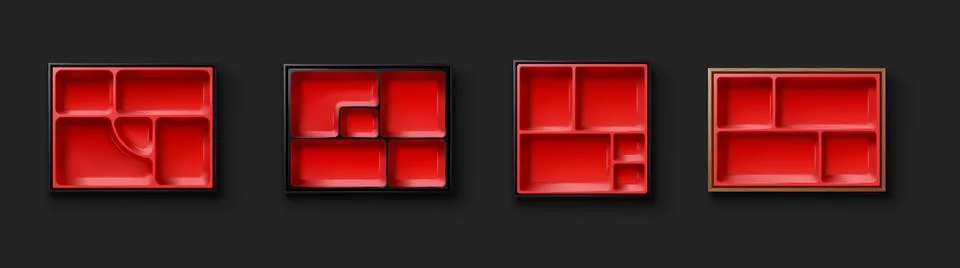 Set of Red Bento Boxes on Black Background Stock Illustration