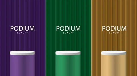 Set of red, black, grey and white realistic 3d cylinder stand podium Stock Illustration