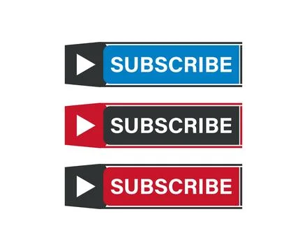 Set of red, blue and black subscribe buttons with white play icon Stock Illustration