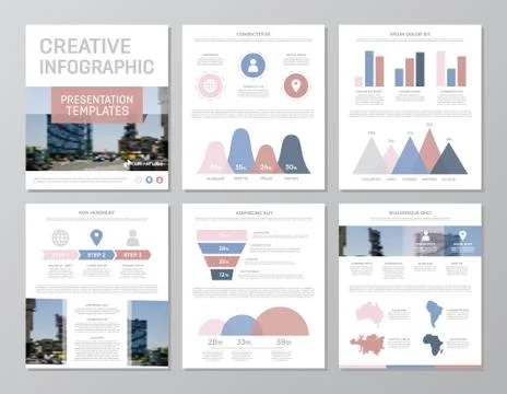 Set of red, blue and pink elements for multipurpose a4 presentation template Stock Illustration