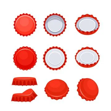 Set of red bottle caps showing different positions, opened and closed, top view Stock Illustration