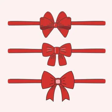 Set of red bows with ribbons. Vector flat illustration. Holiday design. Clipa Stock Illustration