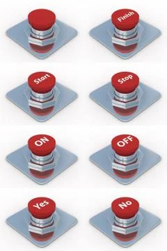 Set red buttons on a white background. 3D image Stock Illustration