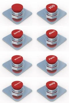 Set red buttons on a white background. 3D image Stock Illustration