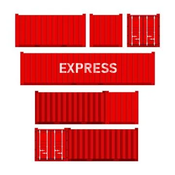 Set Red cargo containers. Freight Shipping, delivery and transportation. Vector Stock-Illustration