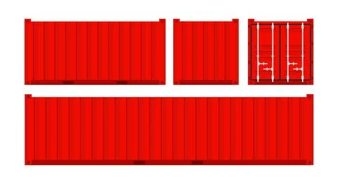Set red cargo containers. Freight Shipping, delivery and transportation. Vector Illustrazione stock