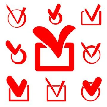 Set of red Check box vector icons Stock Illustration