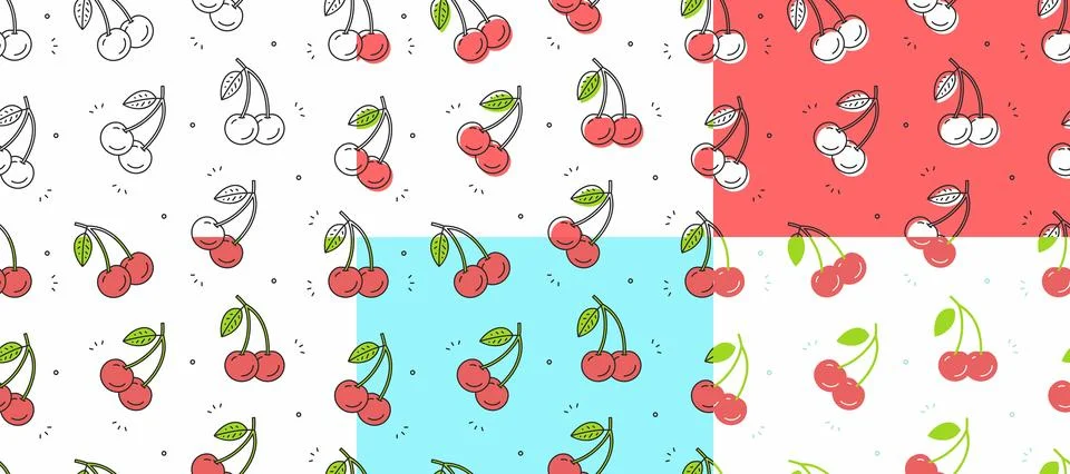 Set of red cherry seamless pattern Stock Illustration