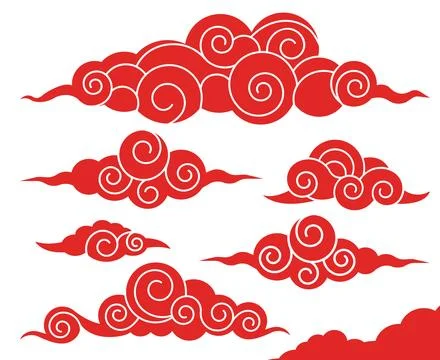 Set of Red Chinese Style Cloud Silhouettes Illustrazione stock