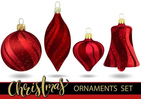 Set of Red Christmas Ornaments with Pattern イラスト素材