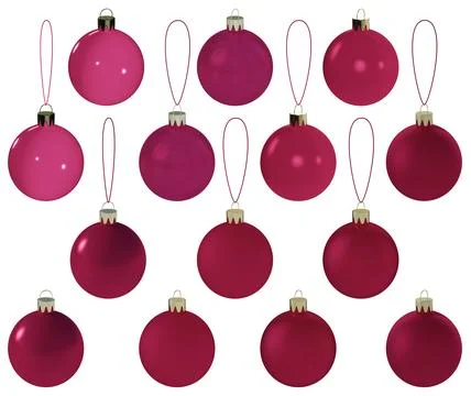 Set of red Christmas tree balls with different lighting isolated on backgro.. Illustrazione stock