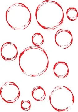 A set of red circles on a white background, resembling bubbles floating in the Stock Illustration