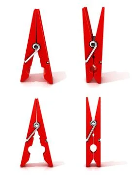 Set of red clothes pins. Opened and closed, standing Illustrazione stock