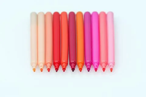 Set of red colored marker pens on white background. Different shades of red Stock Photos