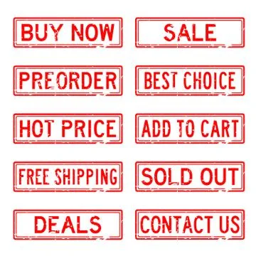 Set of red commerce square stamp for online shopping business Stock Illustration