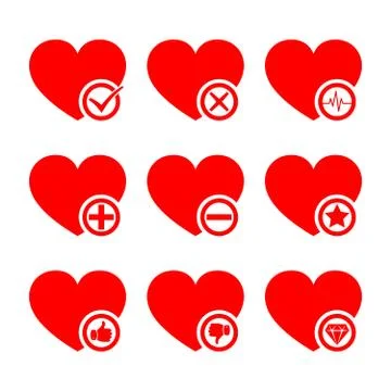 Set of red conceptual hearts. Vector illustration. Stock Illustration