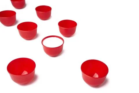 Set of Red cups on table isolated on white background Stock Photos