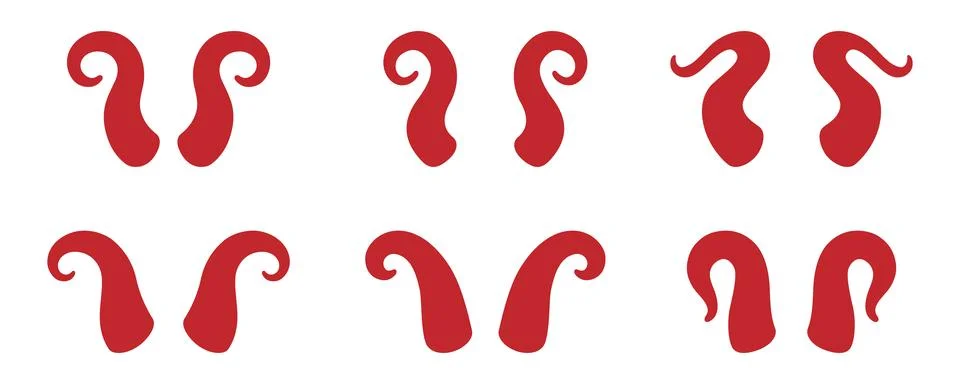 Set of red curled devil horns. Flat cartoon illustration for Halloween, fantasy Stock Illustration