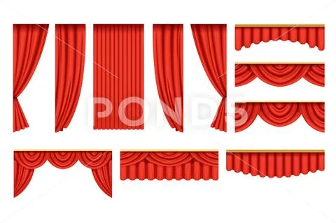 Set of red curtains with pelmets for theater stage Stock Illustration