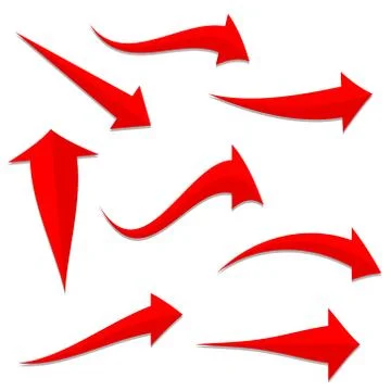Set of red curved arrows for your design, stock vector illustration Stock Illustration