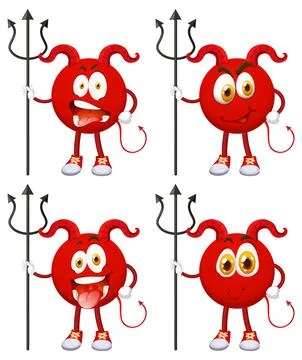 Set of Red Devil cartoon character with facial expression on white background Stock Illustration
