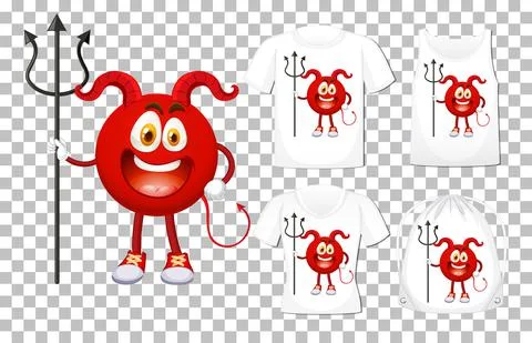 Set of Red Devil cartoon character on different shirt mockup Stock Illustration